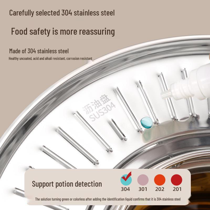 304 Stainless Steel Oil Control Tray with Side Rack for Fried Food and Skewers