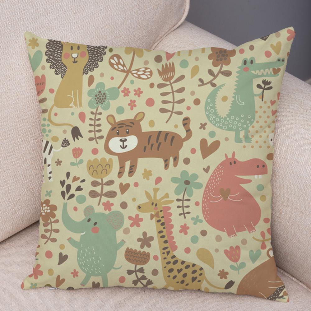 Cute Animal Pattern Cushion Cover Cartoon Friends Monkey Penguin Zebra Donkey Design Soft Square Pillow Home Decor Gift xcm