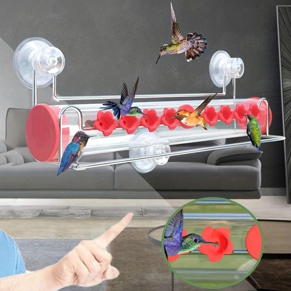 Mocne przyssawki Okienny karmnik dla kolibrów Szczelny 8 otworów do karmienia Wiszący Przezroczysty karmnik dla ptaków Widok z bliska Przezroczysta rurka