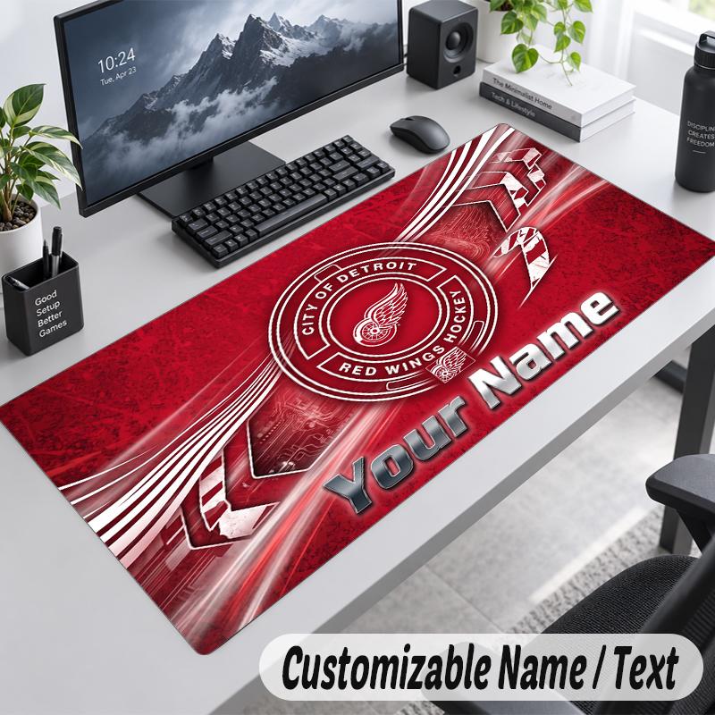 Custom Name Text Mouse Pad Detroit Red Wings Personalized Desk Pad For Work And Gaming