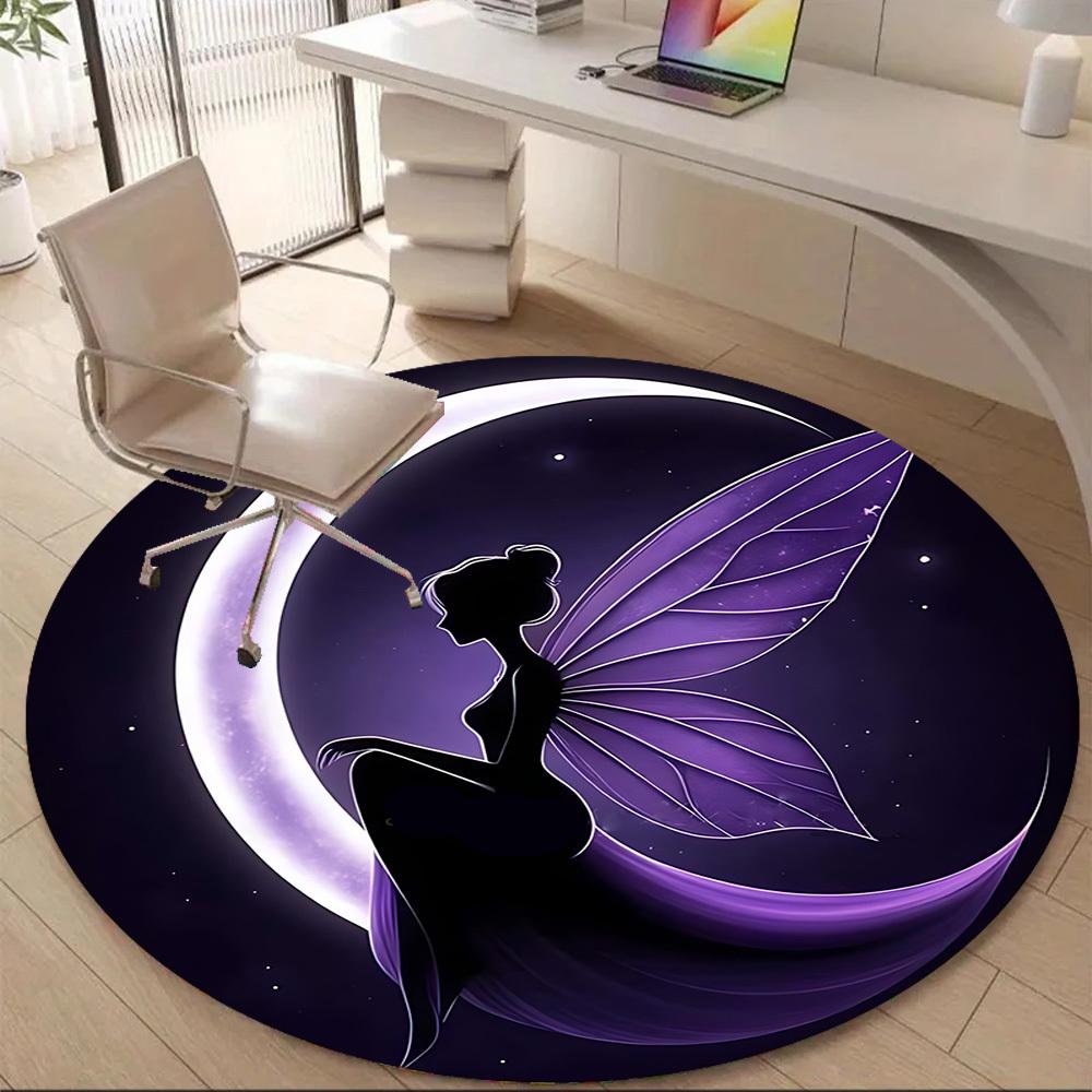 1pc Moon Fairy Office Round Area Rug, Indoor Mat Suitable ForOffice, Under Office Chairs Bedroom Living Room Home Decor, Room Deco T139