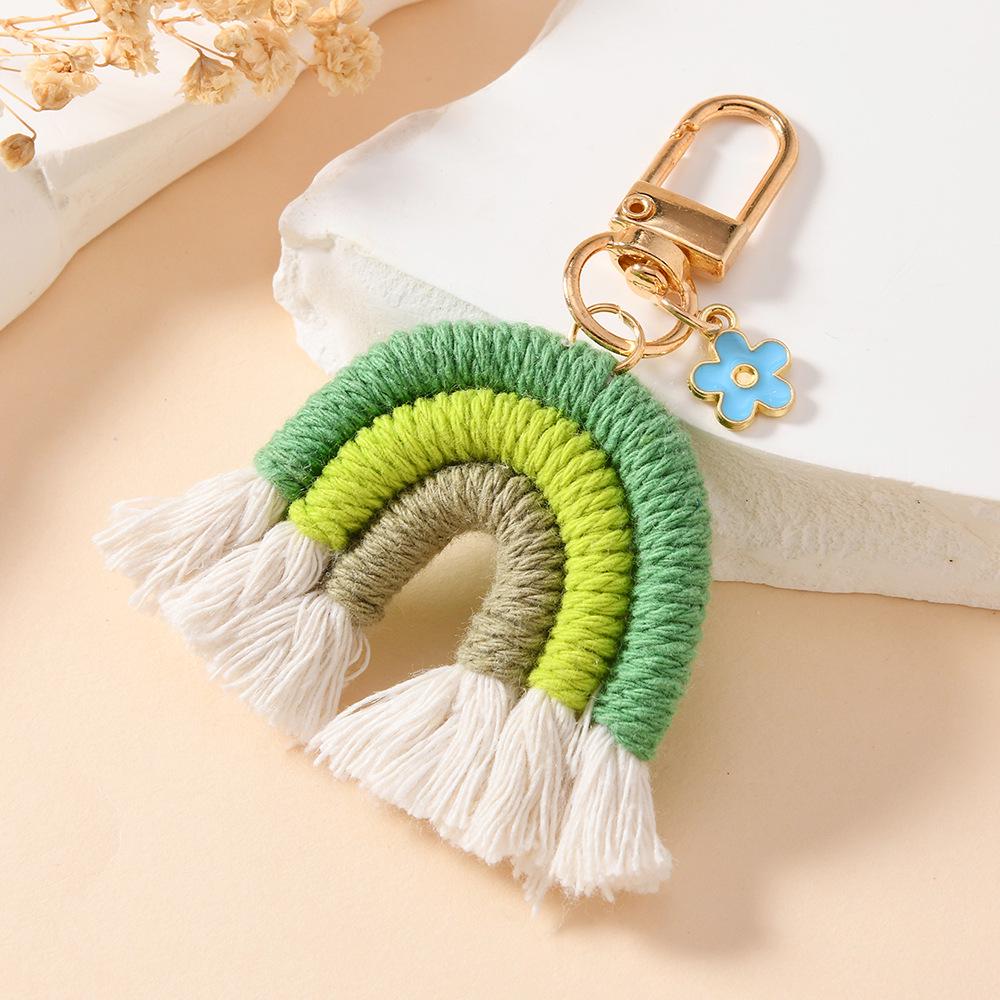 Hand-Woven Rainbow Keychain Pendant Charm
