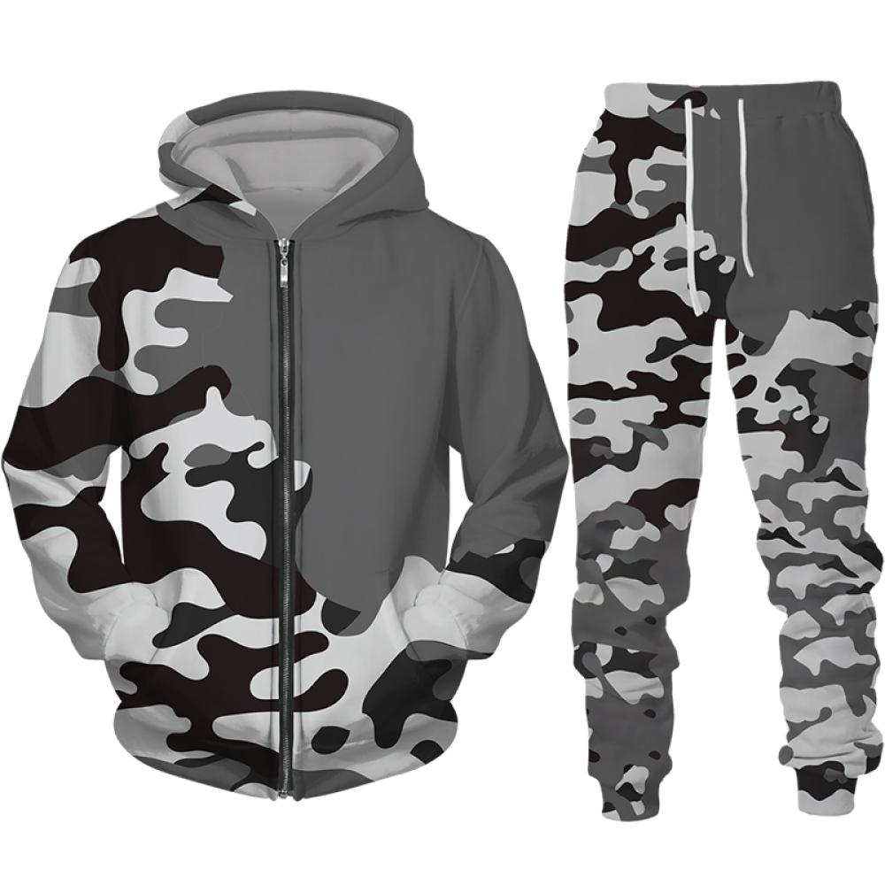 Fashion Camouflage 3D Print Men's Tracksuit Sets Casual Zipper Hoodie+Pants 2pcs Sets Oversized Sweatshirt Trend Men Clothing