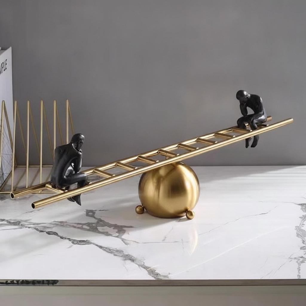 Balance Sculpture with Figurines Modern Ladder Statue Abstract Art Centerpiece for Home