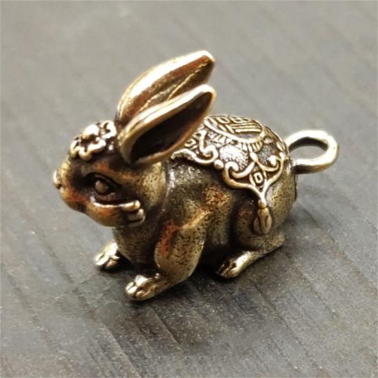 Vintage Realistic Brass Zodiac Animal Rabbit Miniature Keychain Pendant Car
