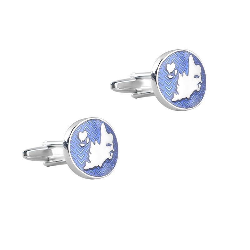

Blue Baked Paint Map Electroplated Silver Metal Copper Cufflinks Men s French Pure Natural синий
