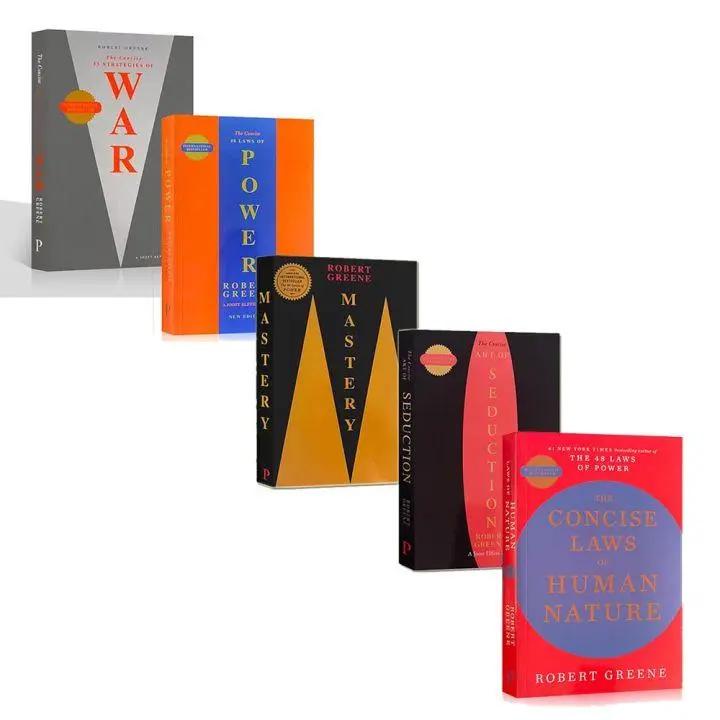 Coffret 5 livres de Robert Greene (ÉDITIONS CONCISES) – Ensemble Copie Exacte | 48 Lois du Pouvoir, L'Art de la Séduction, Maîtrise & Plus (Version plus petite)