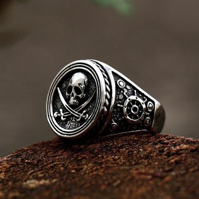Ανδρικό δαχτυλίδι από ανοξείδωτο ατσάλι Pirate Skull Ring Punk style Hip Hop Titanium Steel