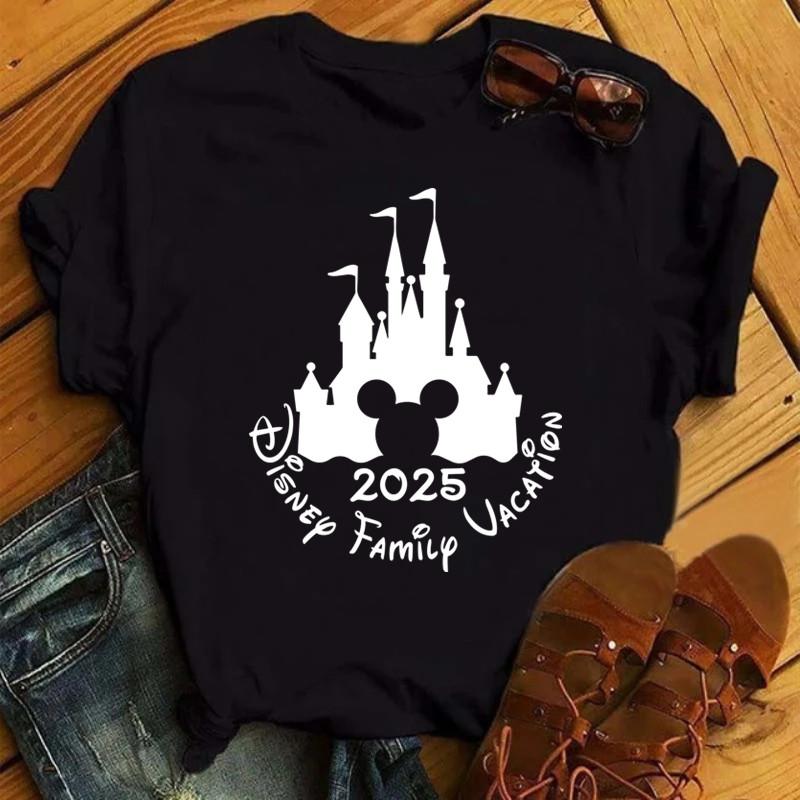 2025 Disney Trip Graphic T-shirt Kawaii Cartoon Printed T Shirt Summer Female Casual Short Sleeve Streetwear White Tops Tees