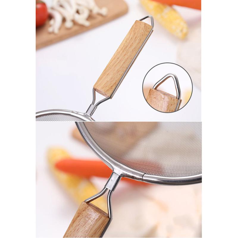 Großes Filtersieb aus Edelstahl mit Holzgriff, frittierte Schaufel für das Kochen zu Hause in der Küche