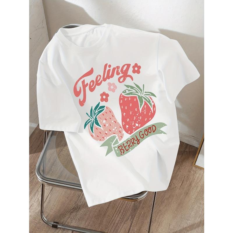 European sizes Girls  Stylish And Simple Strawberry Print Comfortable T-Shirt 110 белый