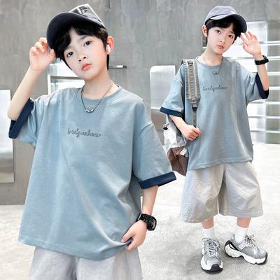 Jungen Sommer Kurzarm Dünn Atmungsaktiv T-Shirt Kinder Stilvoll und Trendy Rundhals Locker Buchstabendruck Lässig Sportliches T-Shirt