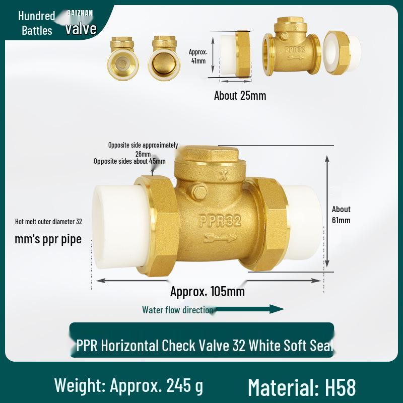 6/4 PPR Hot Melt Full Copper Check Valve, Horizontal/Vertical, 1-Inch Double Union, One-Way Tap Water Pipe Valve.