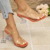 Women Heel Slippers Summer New Fashion Square Toe Open Toe Pumps Sandals Fashion Versatile Transparent Strap Chunky High Heels