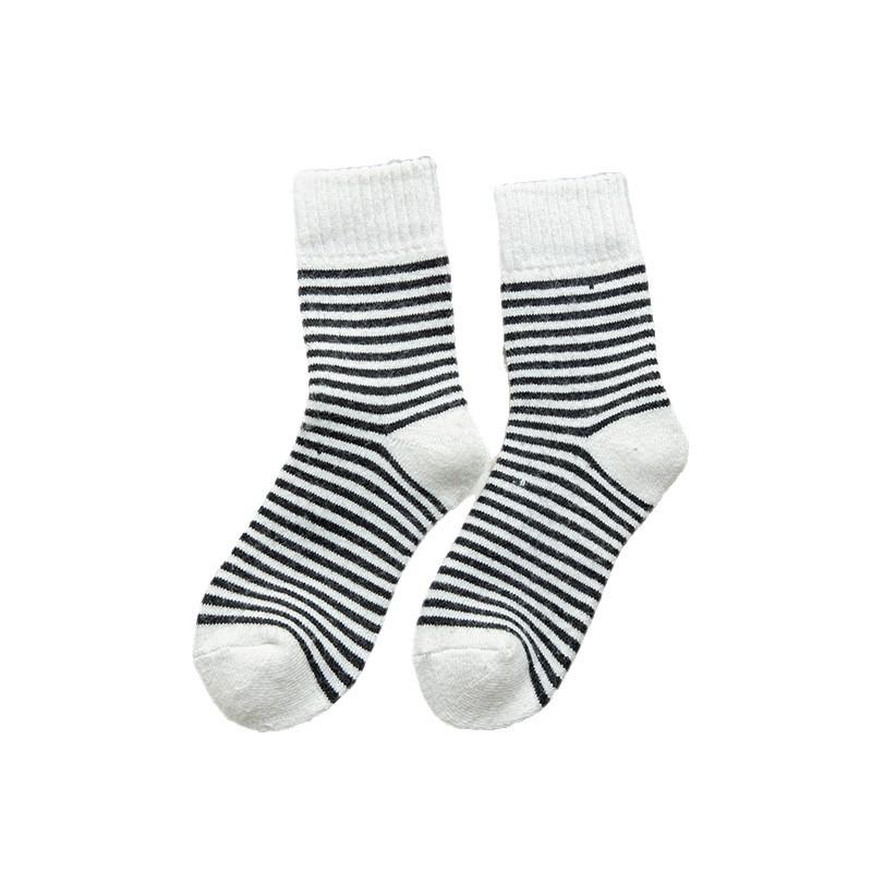 Terry Damen Colorblock Gestreifte Mid-Calf Socken - Winter Warm, Vielseitige Dicke Haussocken
