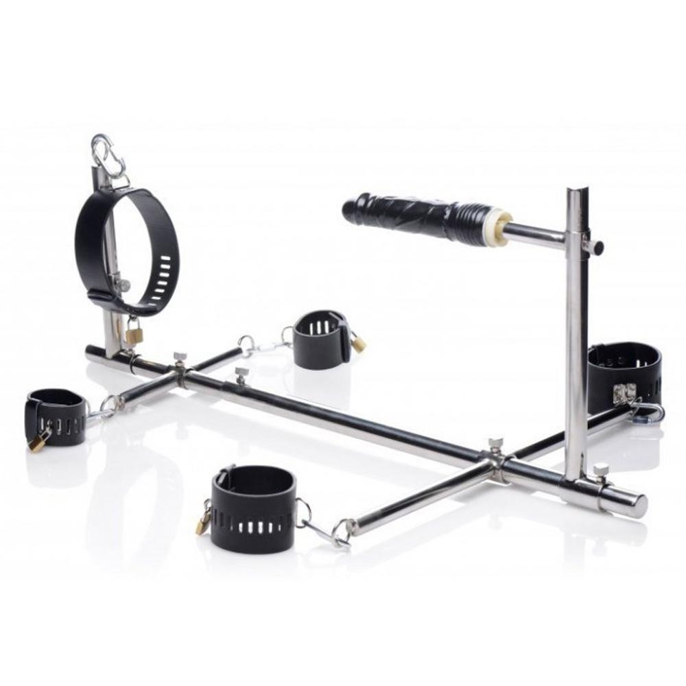 VaHppy Dog Slave Restraint Stand Handcuffs + Collar + Penis Stainless Steel  Adjustable Length SM Bondage BDSM Sex Toys