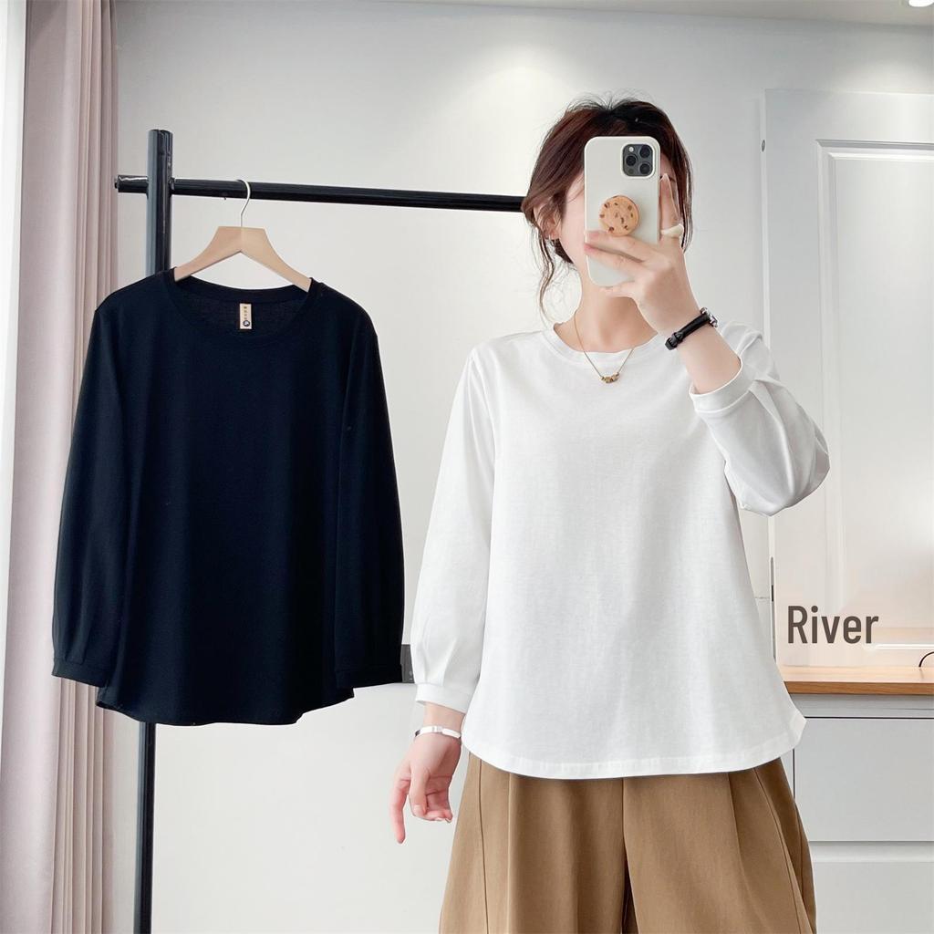 Frühling/Sommer 2026 Damen Plus Size Baumwoll-T-Shirt mit Sieben-Viertel-Ärmeln - Rundhals, Einfach, Vielseitig, Lässiges Oberteil