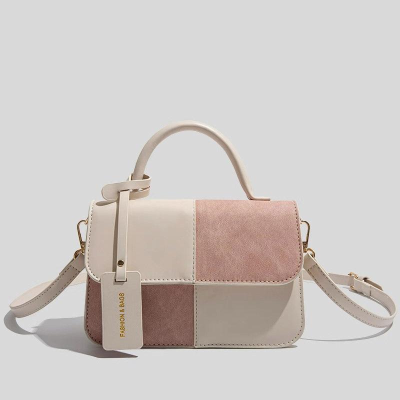 Bag women's splicing texture niche design messenger women's bag French retro bag tide flip small square bag women
