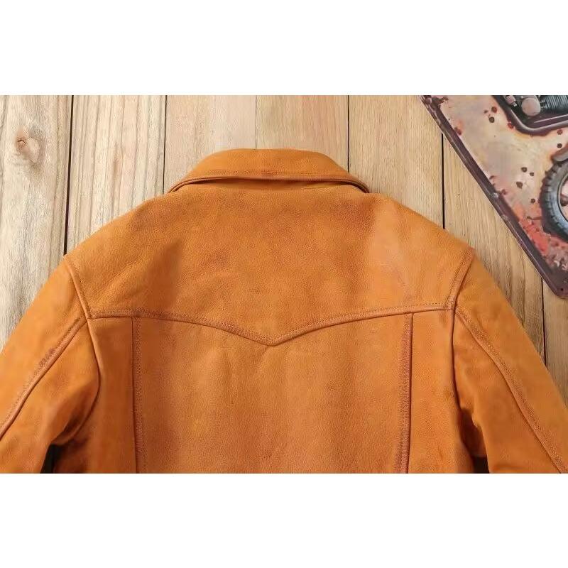 Chinesische Größe Unbeschichtete Frosted Natürliche Rindsleder Männer Leder Jacke Weiche Kurze Slim Fit Vintage Echtem Leder