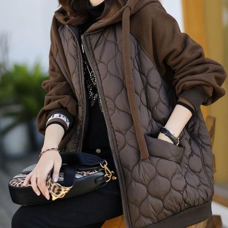 Large Size New Style Hooded Stitching Down Padded Jacket Thick Jacket Padded Jacket Fashion Large Size Loose Fashion Women's Clothing