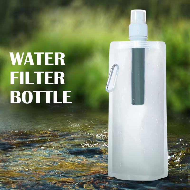 Survival Water Filter Straw Portable Purifier Bottle Outdoor Emergency Camping Bag Hiking Purification Gear