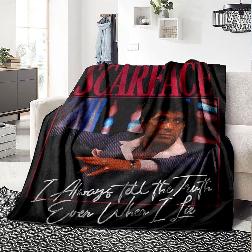 1pc Scarface-Inspired Flannel Blanket - Soft Cozy All-Season Throw for Bedroom, Sofa, Camping, Travel - Perfect Gift for Movie FansB46