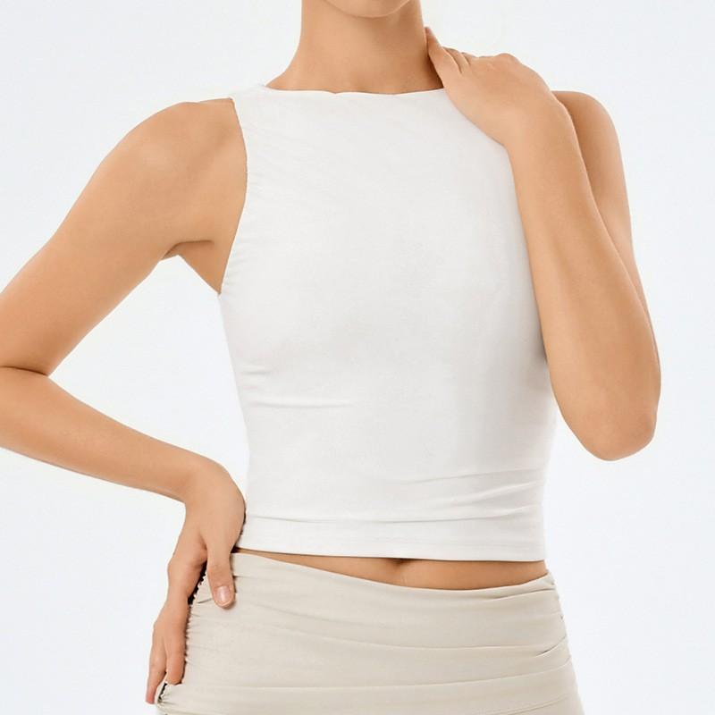 Womens Seamless Double-Layer Yoga Tank Top Tight Fit Breathable Workout Crop Running Gym Dance