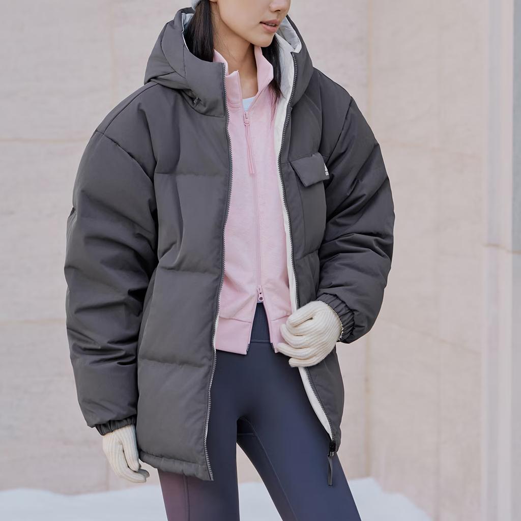 Adidas Down Jacket Reversible Solid Color Zipper Long Sleeve Puffer Coat Unisex Jackets KQ5543