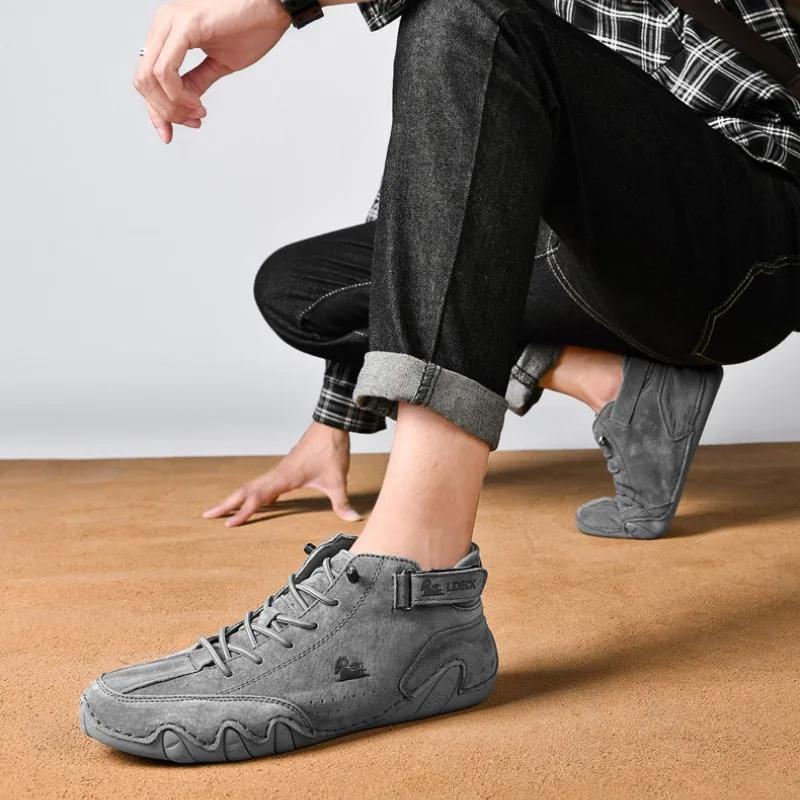 Men Casual Shoes Round Toe Leather Upper Sneakers 2024 New Vintage Classical Ankle Boots Mens Fashion Style for Larger Sizes