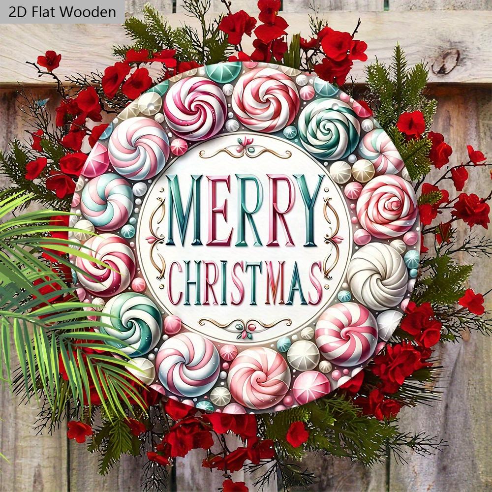 Pink Christmas Wooden Sign - Merry Christmas Round Sign for Front Door, Wall Hanging Decor - Ideal Christmas Ornament