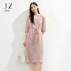 Jiuzi Anna Kou Elegant and Dignified Temperament Extremely Simple Style Mulberry Silk Waist Cinched Dress for Women 2025 Summer New Item