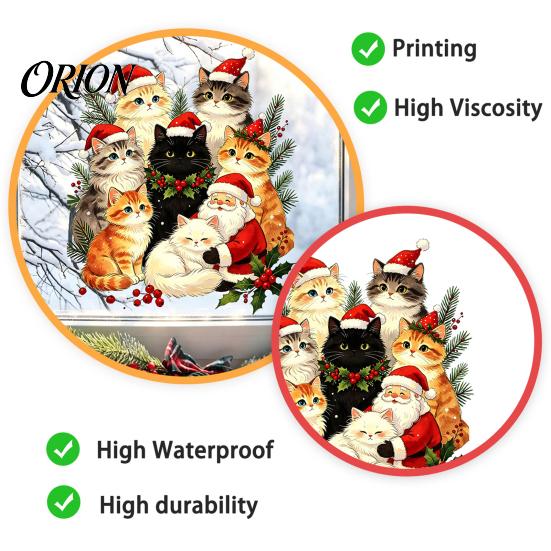 Cat Theme Party Supplies Christmas Static Cling Decal, Waterproof PVC Festive Window Sticker, Kids Room Wall Art Easy Apply Decorative for Home Living
