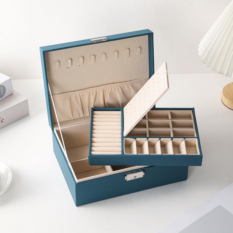 PU Leather Jewelry Box Organizer for Rings Earrings Necklace Large Capacity Double Layer Storage Case Korean Accessories Box