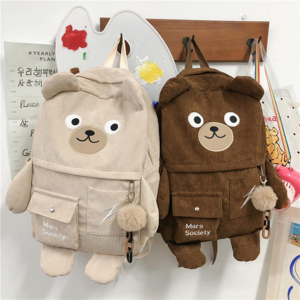 

Рюкзак с милым медведем для отдыха, корейские сумки Kawaii, новый вельветовый школьный рюкзак для мальчиков