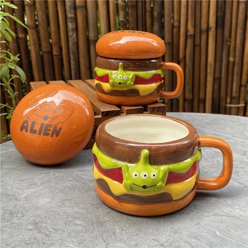 1pc Alien Burger Design Ceramic Mug with Lid , Reusable, Machine Washable, Round Shape, Material  Multipurpose, Novelty Cup for Adults