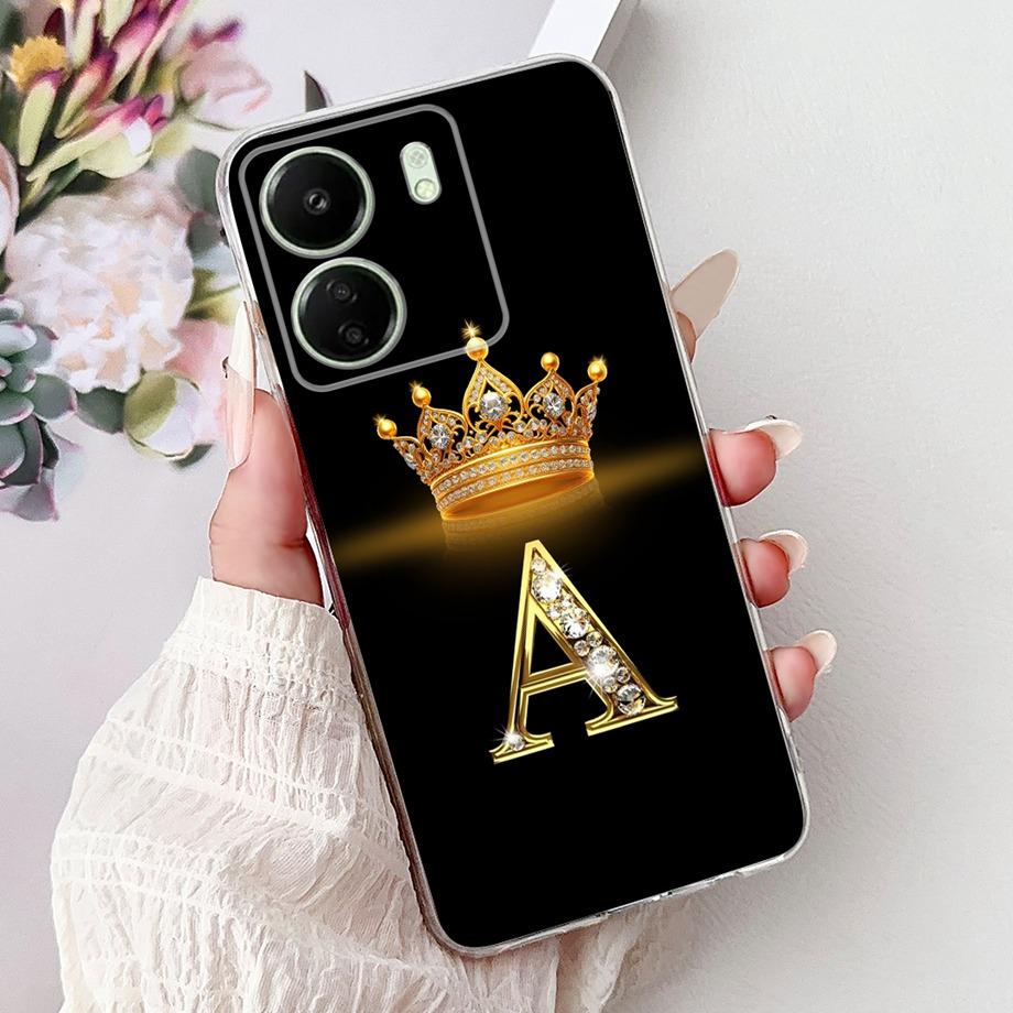 For Xiaomi Redmi 13 13C 4G 5G Soft Silicone Phone Case Crown Letters Initials Cover For Redmi13c 13 C Realme13 Clear Back Cover