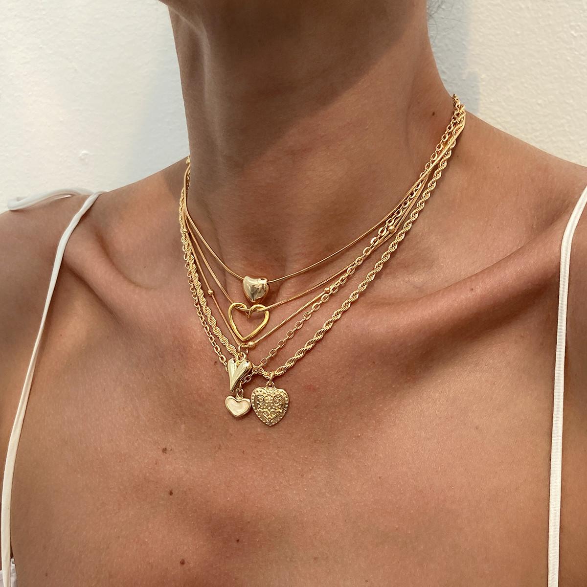 

Ingemark 5Pcs/Set Trendy Creative Gold Color Heart Love Pendant Necklace Women 2026 Vintage Simple Metal Chain Choker Jewelry