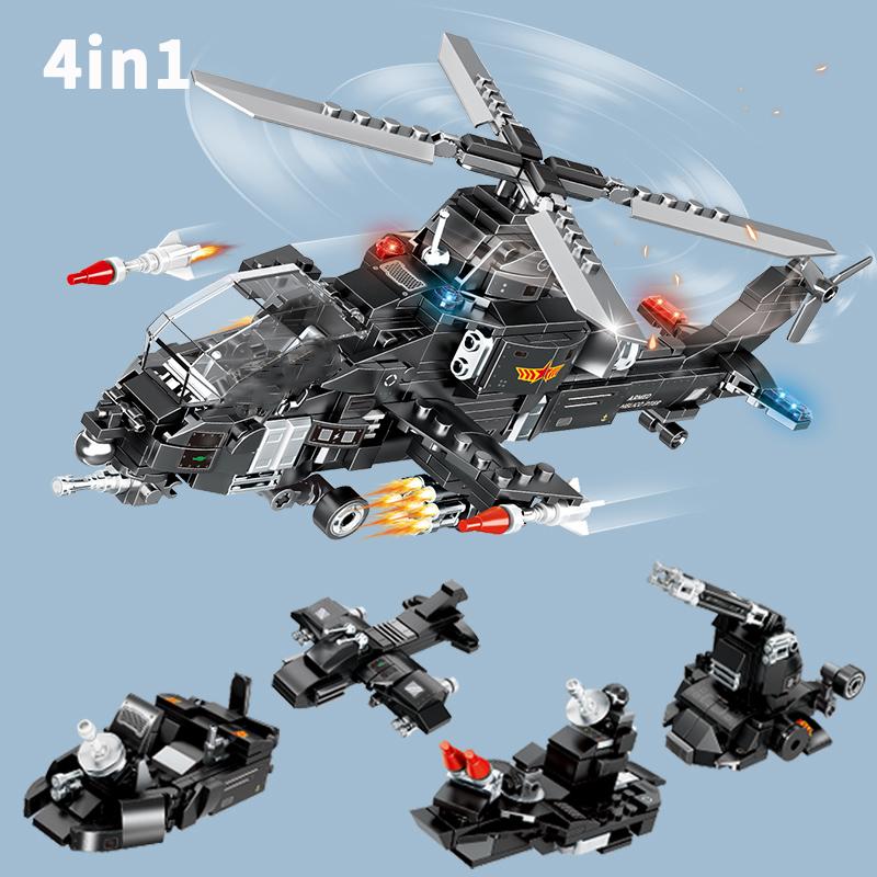 4 In 1 SWAT Police Armored Truck Building Blocks Helicopter Speedboat Vehicle Car Toy Bricks Educational Toy Christmas Gift
