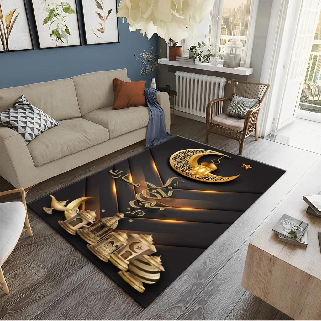 Hd Printed Muslim Prayer Carpet Ramadan Flannel Worship Rugs Non Slip Floor Mat for Living Room Bedroom Kitchen Decor Washable