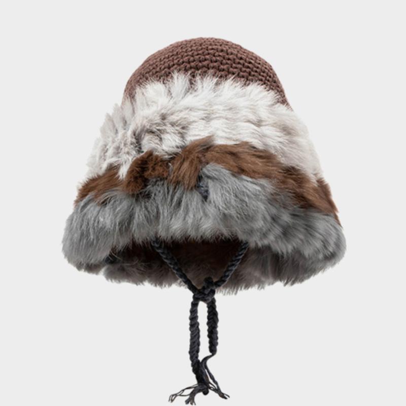 

LOOKING4U The Cap Raccoon Fur Knit Bonnet Hat C2 Brown C2 Brown