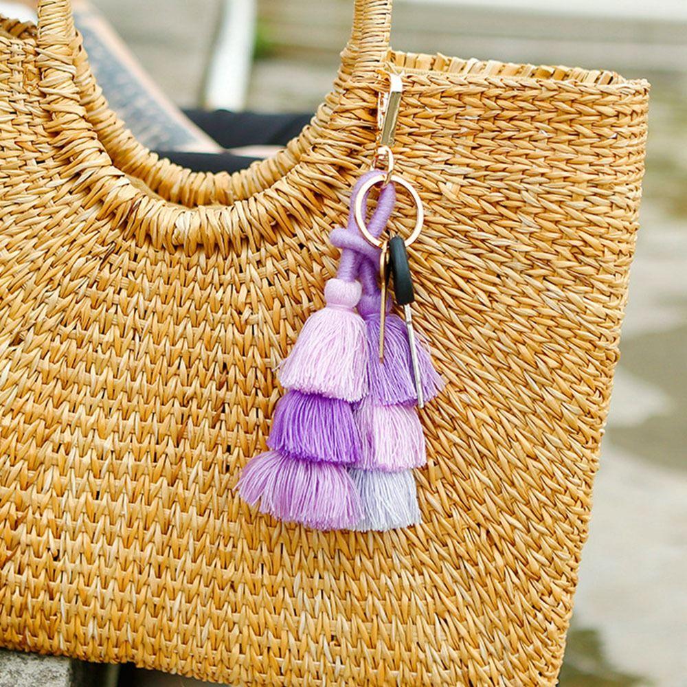 Trendy Three-layer Tassel Pendant Exquisite Gradient Colors Key Ring  For Women