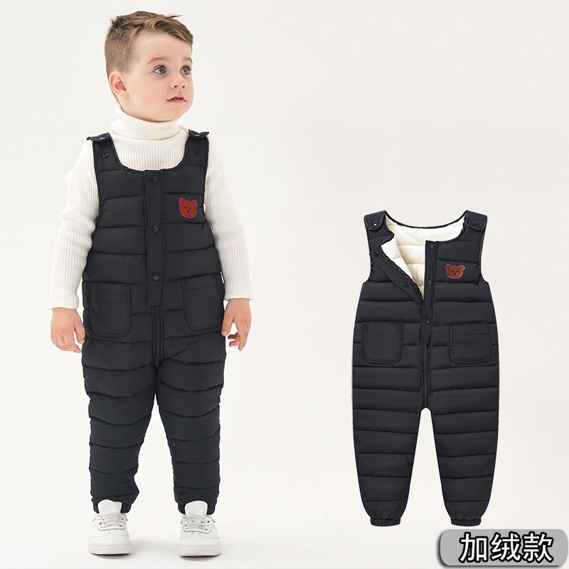 Baby Kinder Verdickte Fleece Latzhose Offener Schritt Winter Baumwolle Gepolsterte Hose Für Jungen Mädchen