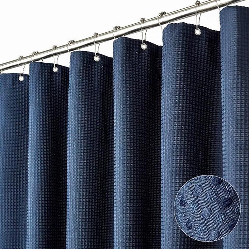 1pc Waterproof Shower Curtain Plain Waffle Mildew-proof Shower Curtain Bathroom Partition Curtain Home Living Room Decoration