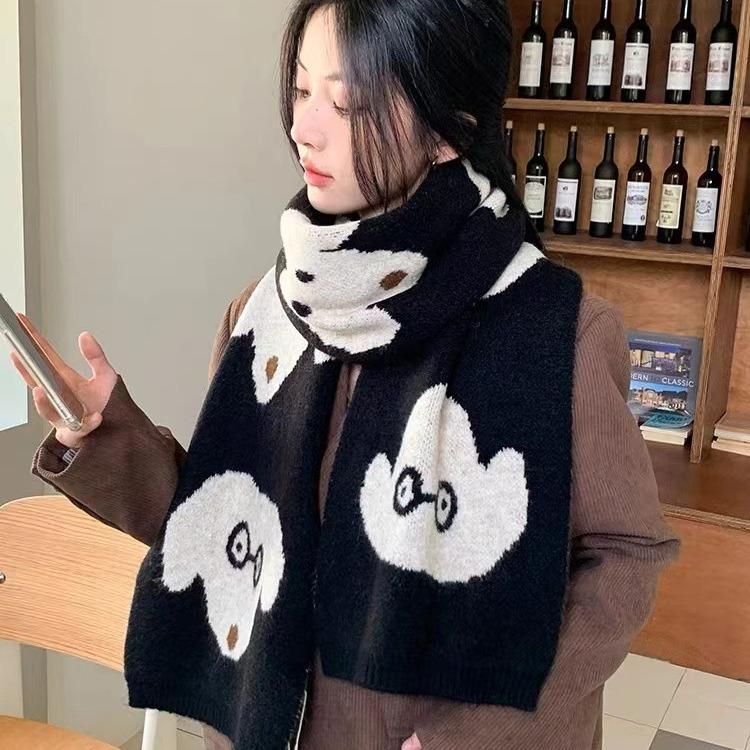 New Winter Scarf for Women with Dog Pattern  Cute College Style Wool  Korean Style Atmosphere  Couple Travel Scarf for Men