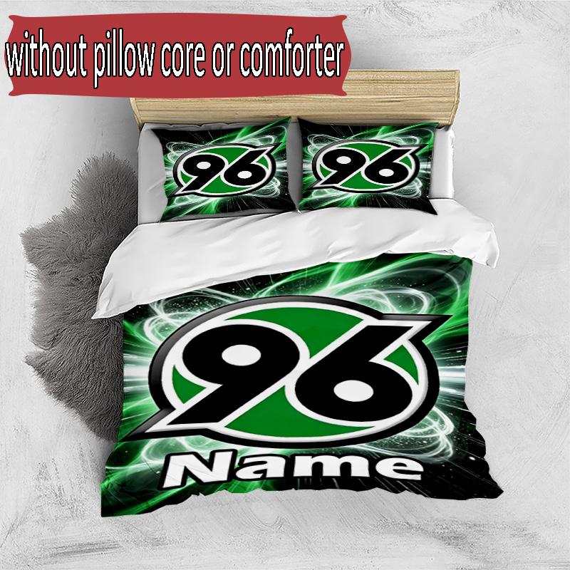 3-teiliges Bettbezug-Set (1 * Bettbezug + 2 * Kissenbezug, ohne Kern), Individuelles Namens-Hannover 96 Fußballmuster Bettwäsche-Set, Heim Schlafzimmer Dekor Geschenk