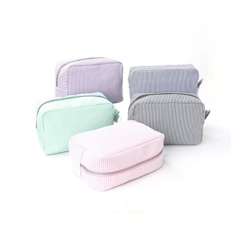 Toiletry Bag Stripe Makeup Bag Travel Cosmetic Bag Aesthetic Storage Bag Lovely Cosmetic Brush Case for Woman Girls