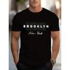 European Sizes Men's Casual Short Sleeve T-Shirt with Brooklyn New York Graphic Print - Black Regular Fit Round Neck Tee