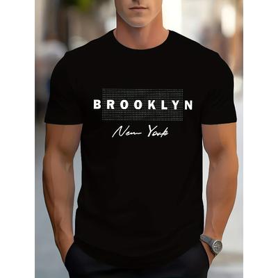 Evropské velikosti Pánské ležérní tričko s krátkým rukávem s grafickým potiskem Brooklyn New York - Černé Regular Fit Tričko s kulatým výstřihem