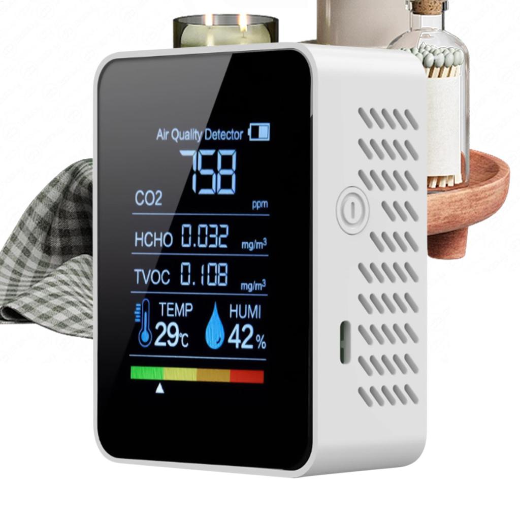 Portable LCD Air Quality Monitor 5 in 1 CO2 Meter Digital Temperature Humidity Tester Carbon Dioxide TVOC HCHO Detector