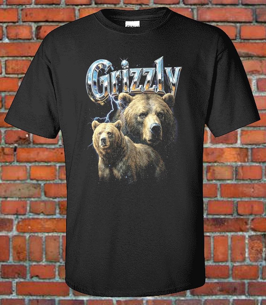 Retro Grizzly Bear Wildlife Graphic Tee Vintage 90s Nature Style TShirt BLK S